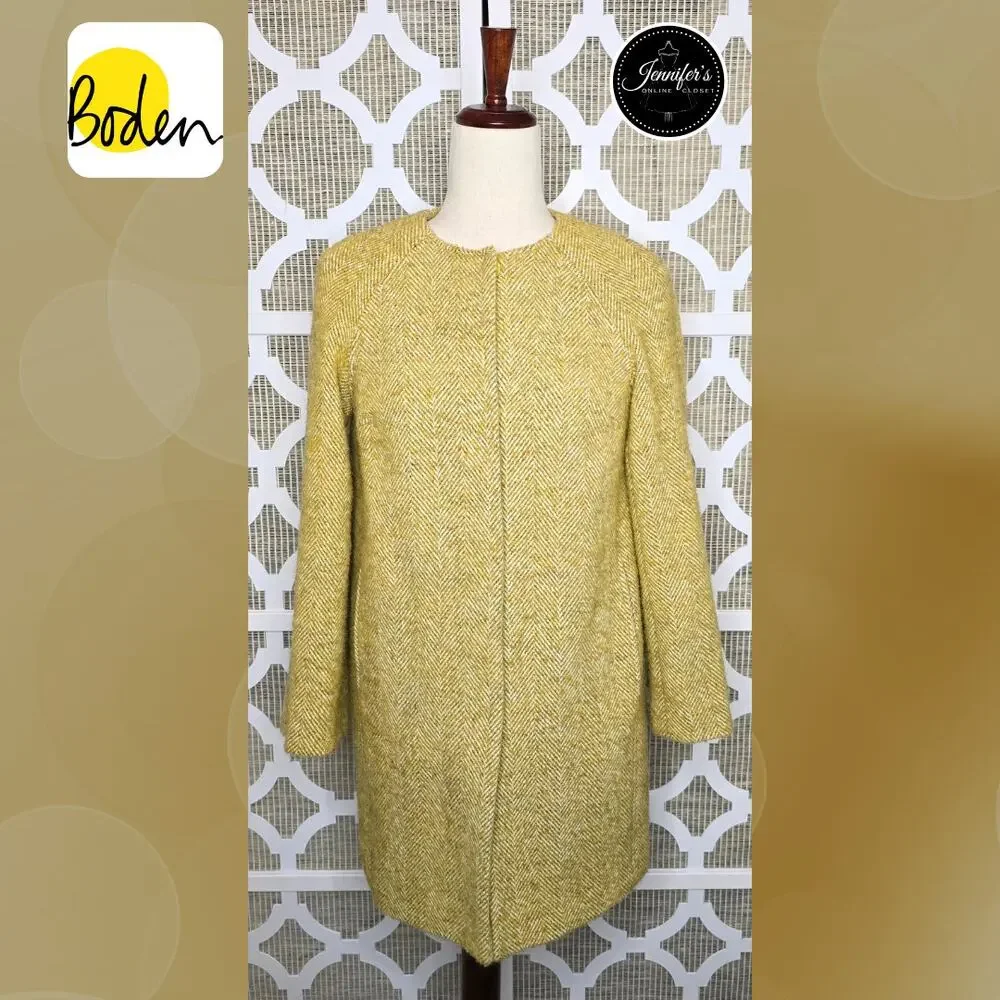 Boden Mustard Sienna Herringbone Wool Alpaca Blend Driving Coat Size 2P